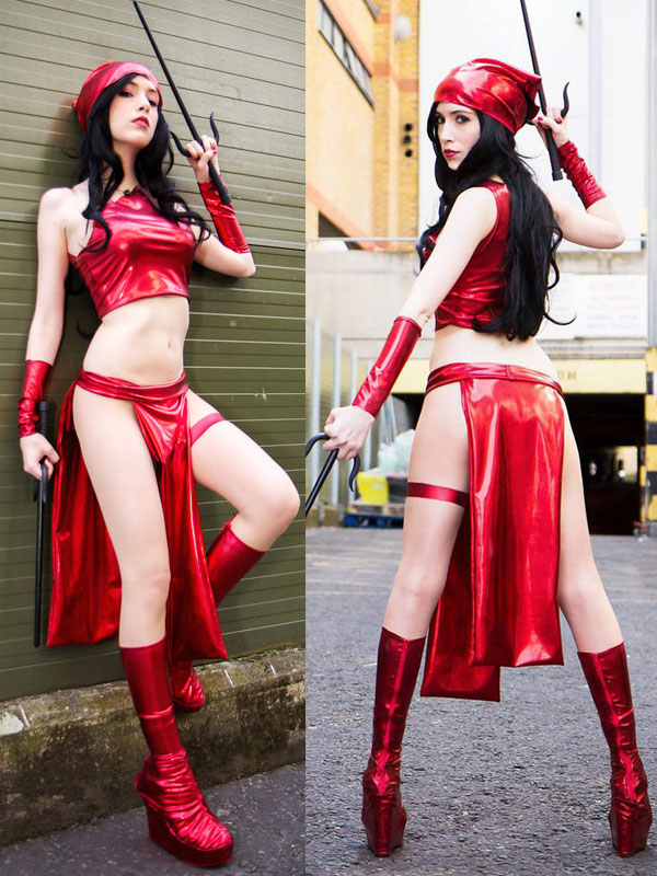Marvel Red Shiny Metallic Elektra Cosplay Costume